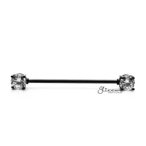 Surgical Steel Round C.Z Prong Set Ends Industrial Barbells - Black