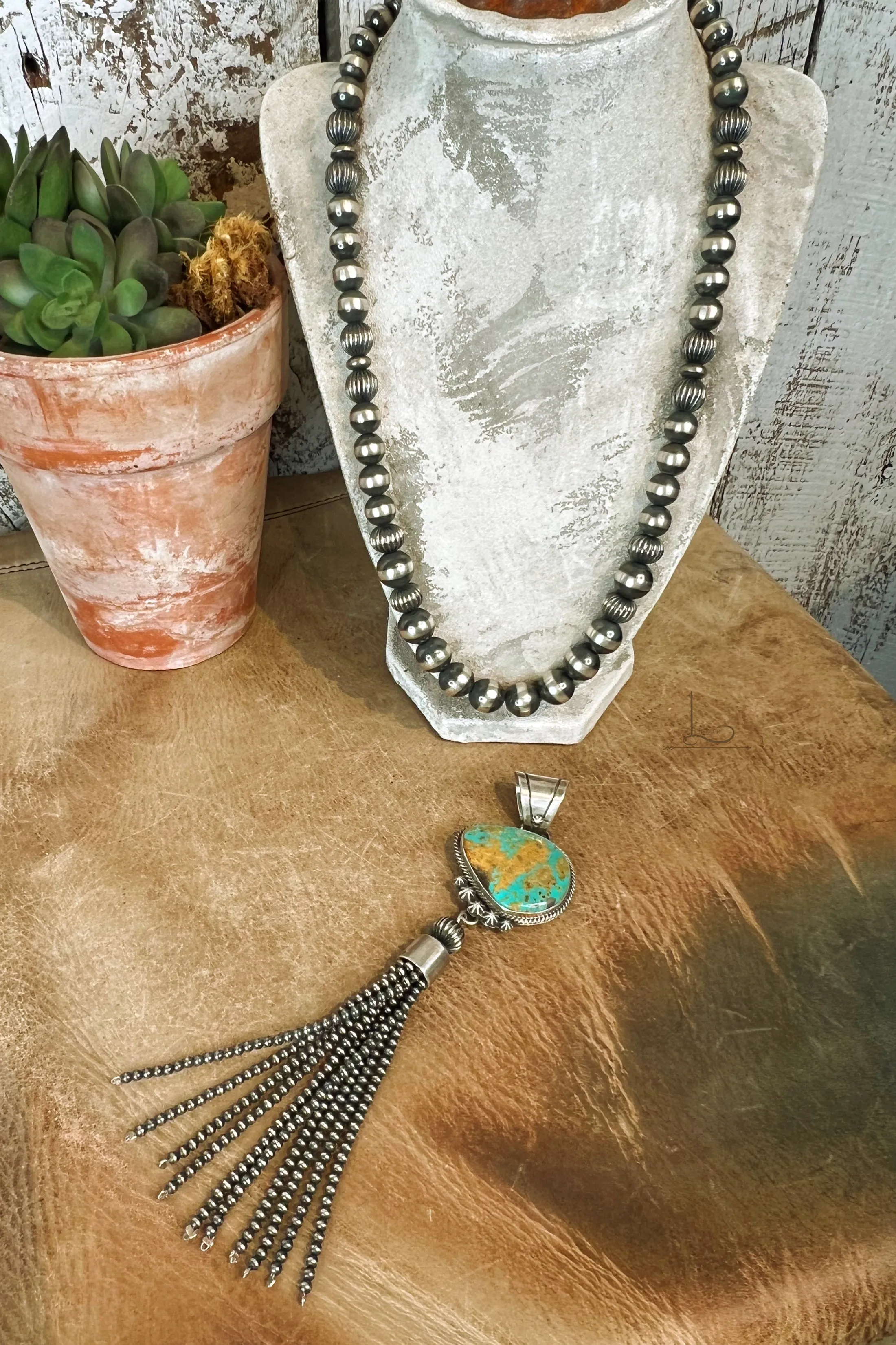 The Sterling Silver Pearl Necklace & Turquoise Tassel Pendant Set