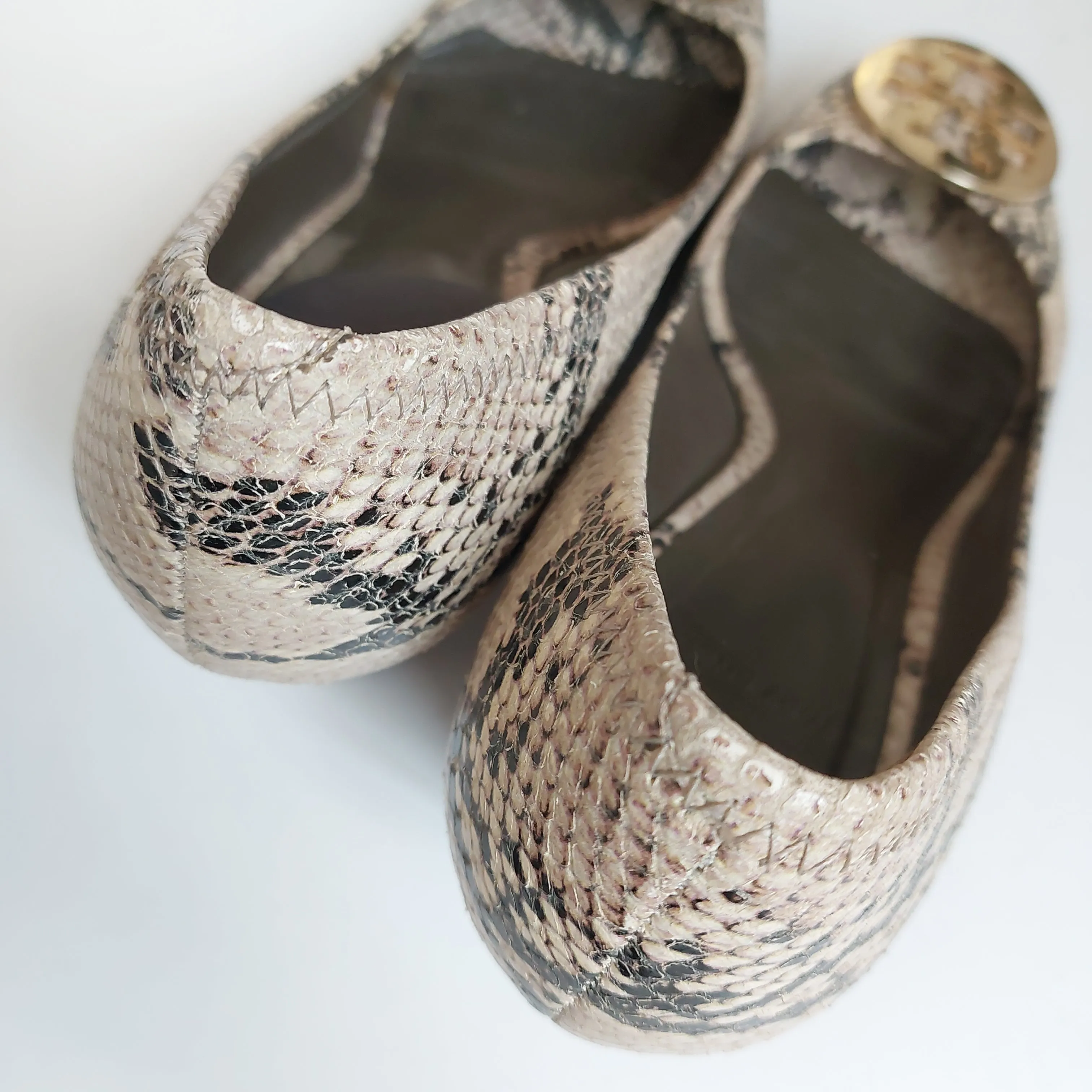 Tory Burch REVA Snakeskin Peep-toe Wedges | Pre Loved |