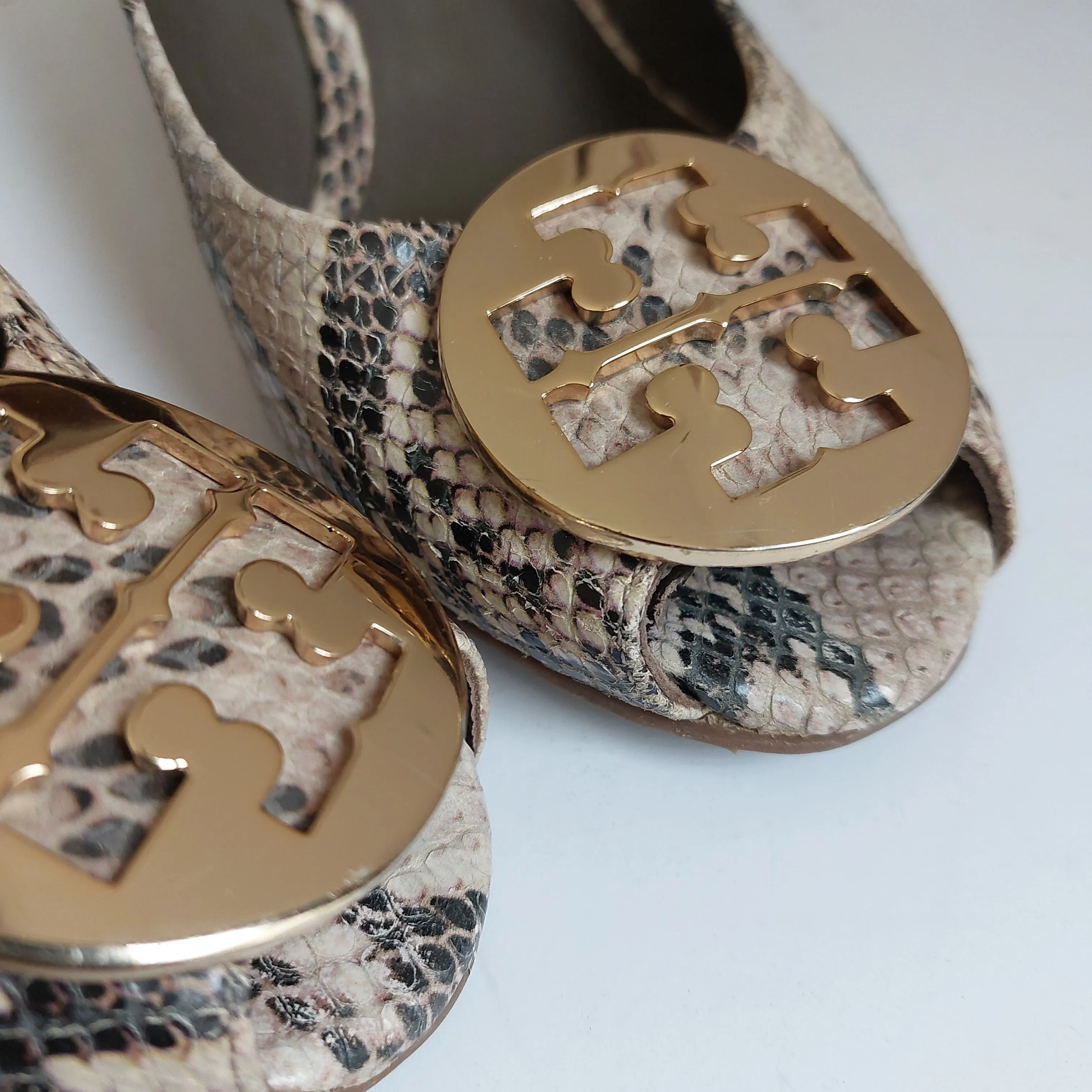 Tory Burch REVA Snakeskin Peep-toe Wedges | Pre Loved |