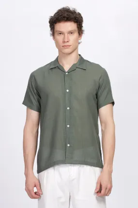 Turtle green half sleeve linen shirt for men