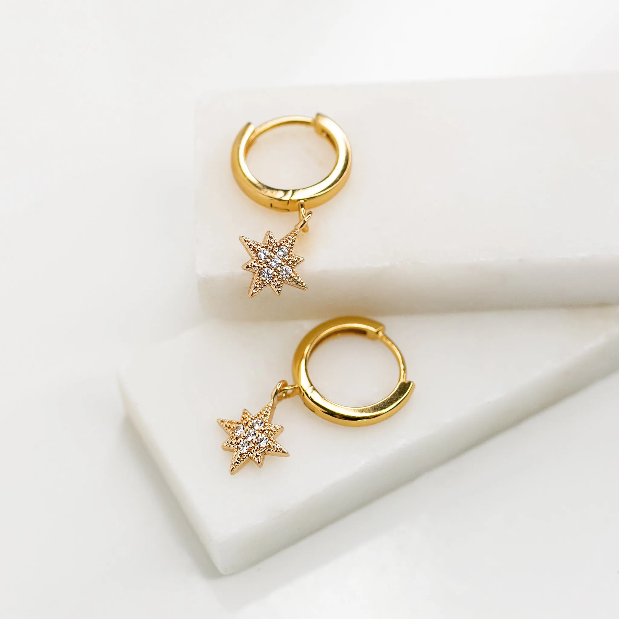 Twinkling Pavé Star Huggie Earrings