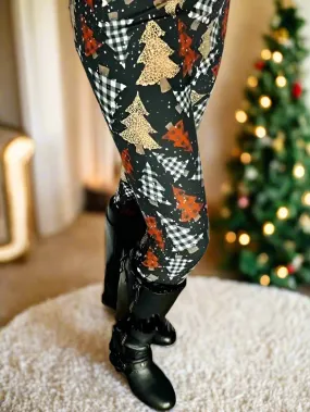 Womens Christmas Tree  Leggings, Soft Yoga Pants, Sizes 0-20, Black/Multi, Yoga Waist, Exclusive Leggings