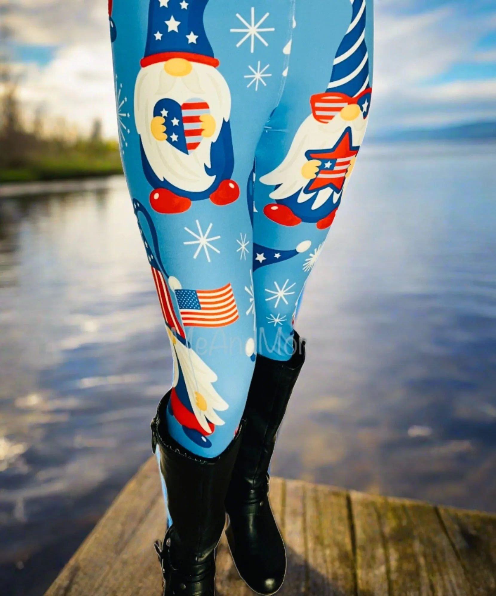 Womens Labor Day Gnome Leggings, Soft Yoga Pants, Sizes 0-22, Yoga Waist, Red/White/Blue, Exclusive Leggings