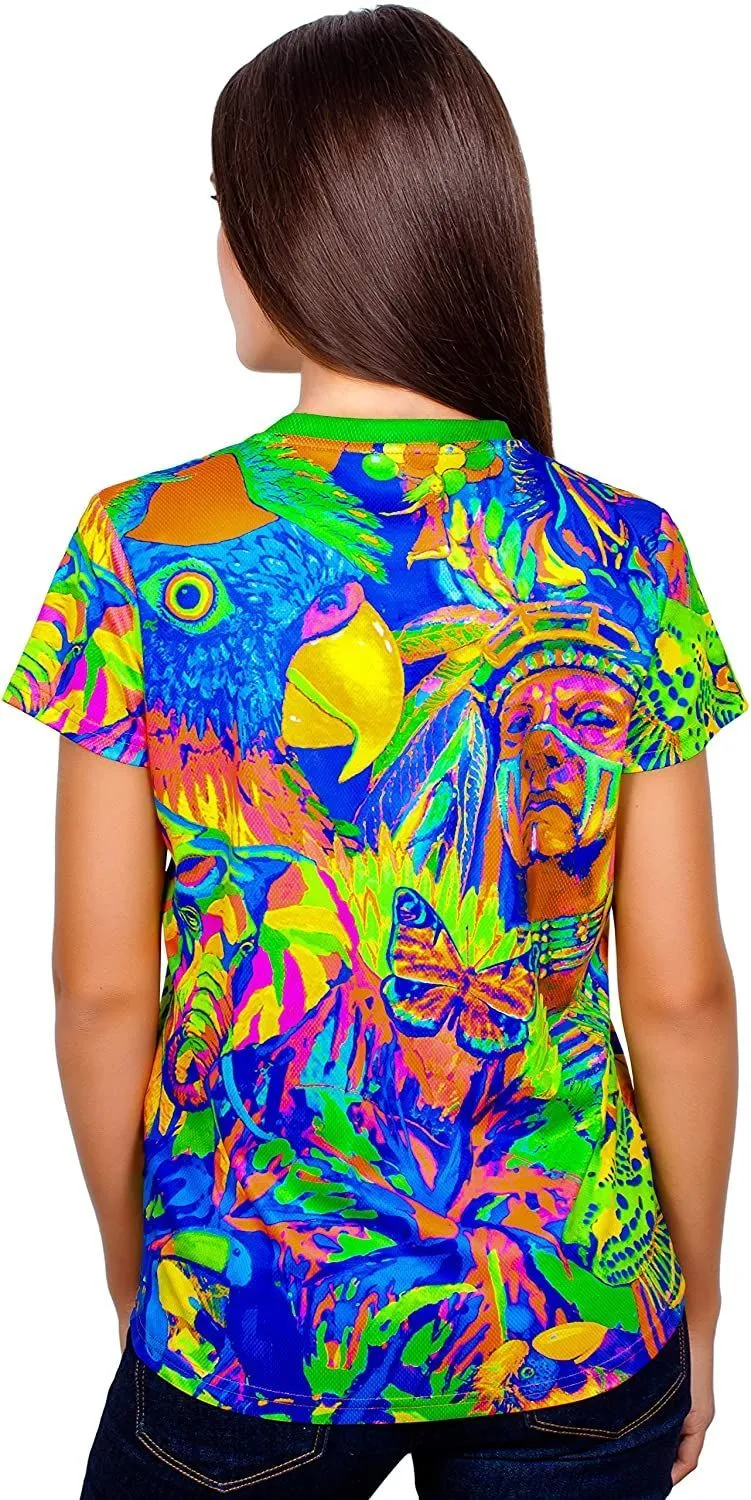 Womens Neon Shirt in UV Fluorescent Leopard Africa