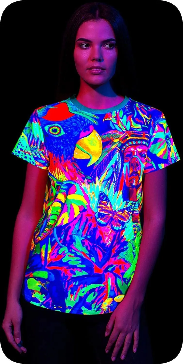 Womens Neon Shirt in UV Fluorescent Leopard Africa