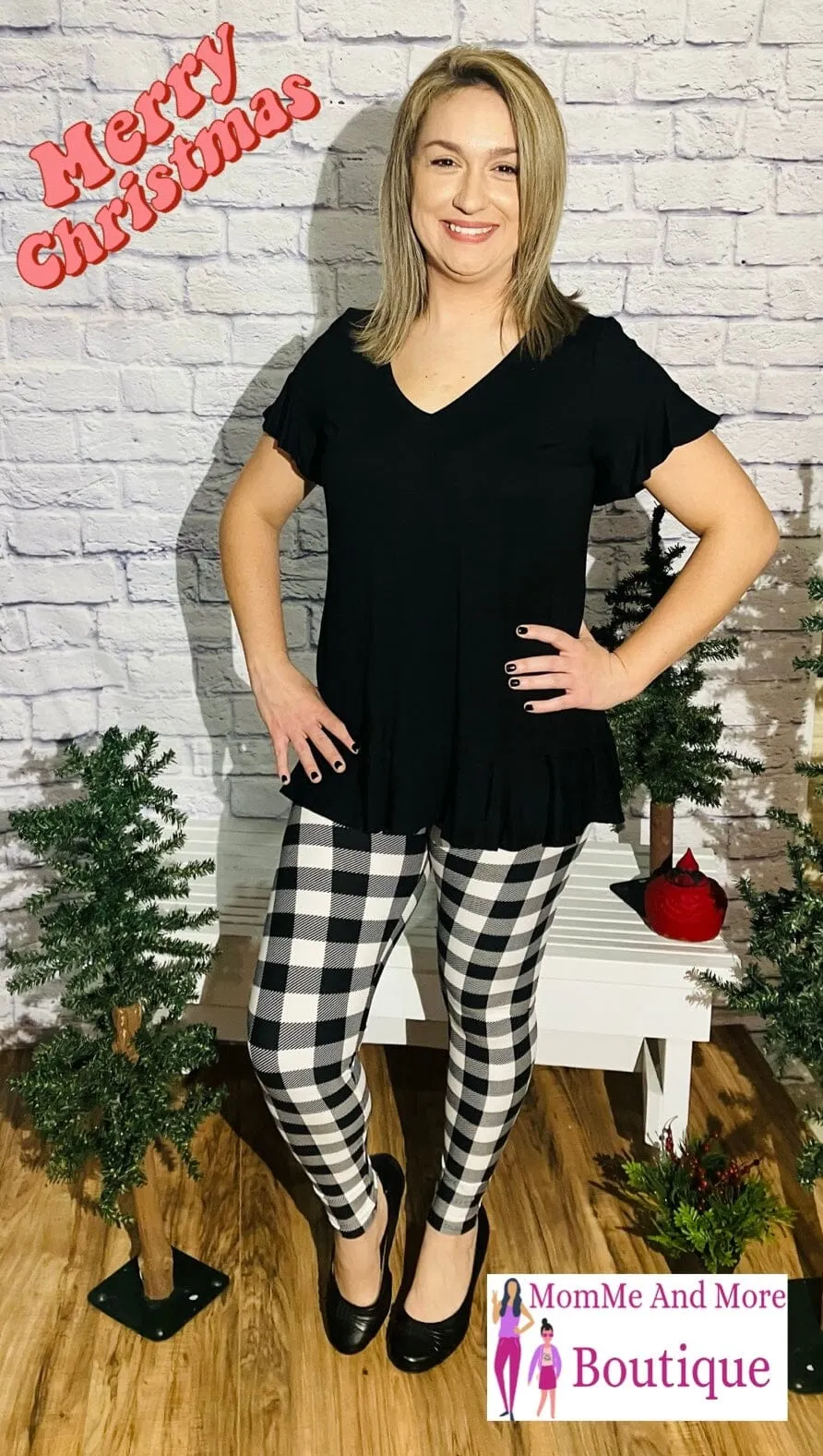 Womens Plaid Leggings | XPlus Black White Plaid Leggings | Yoga Pants | Footless Tights | Elastic No-Roll Waistband