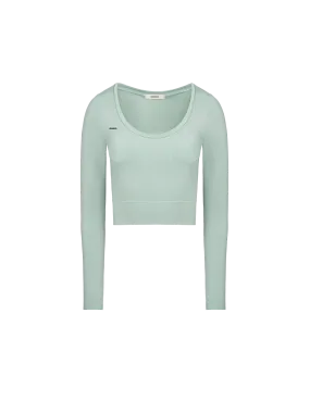 Women's Plant-Stretch Long Sleeve Cropped Top—Eucalyptus Blue